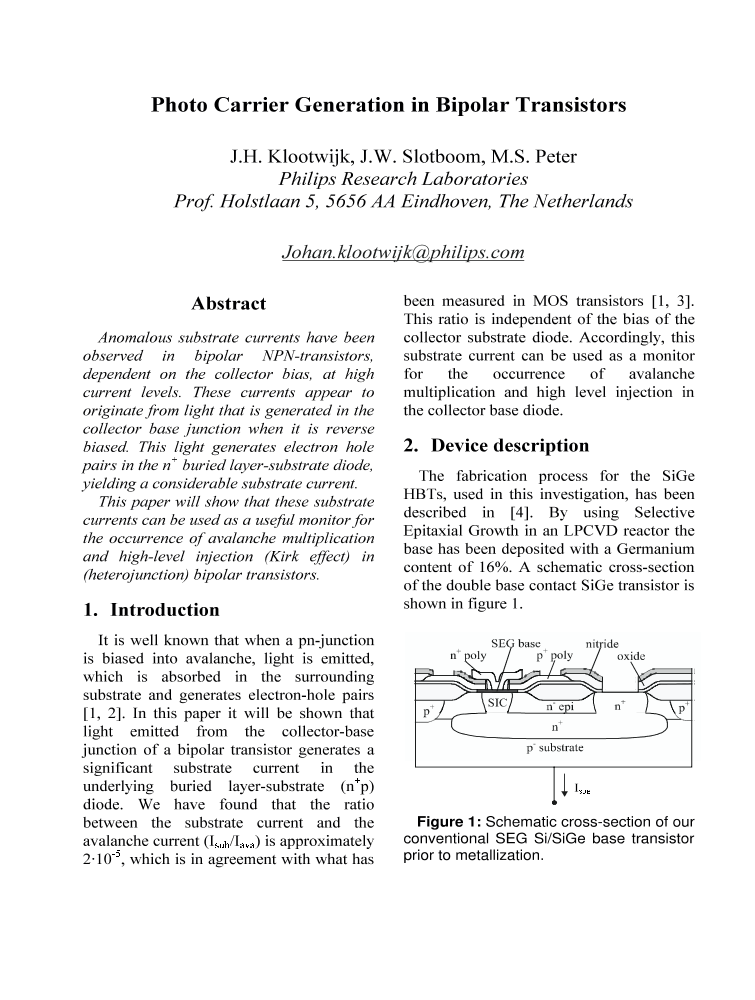 Photo Carrier Generation in Bipolar Transistors IEEE Conference