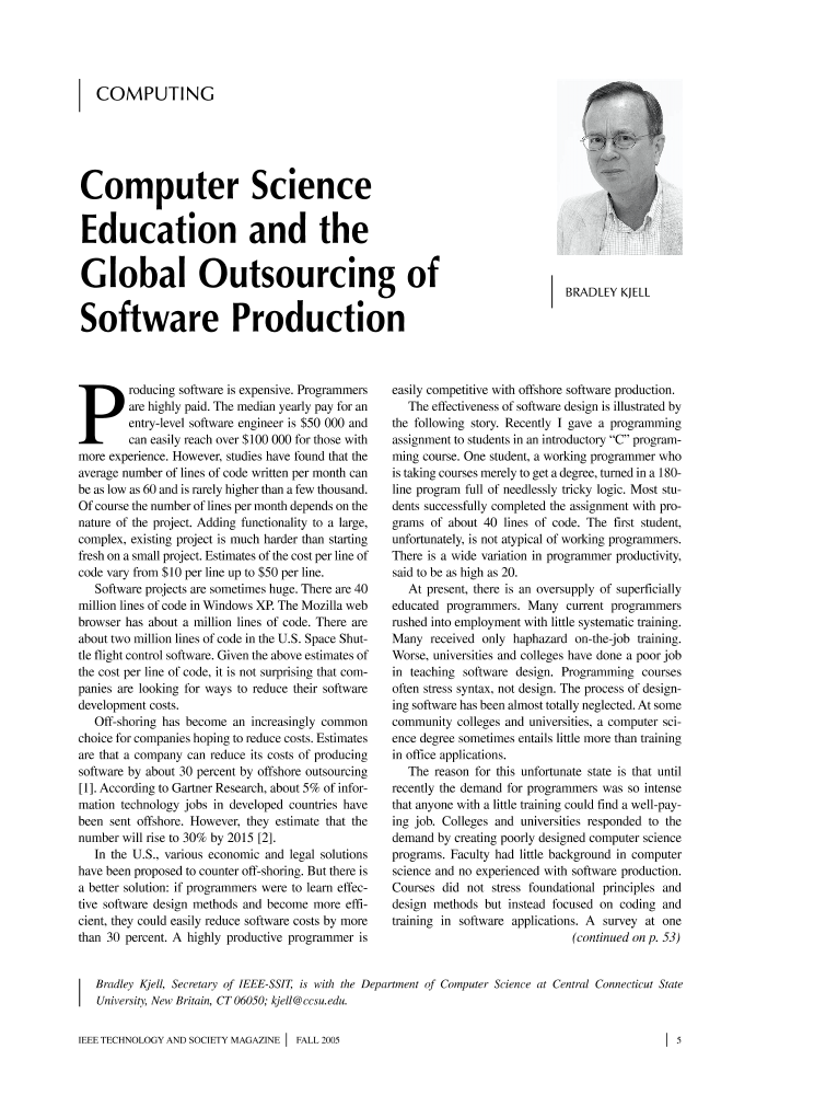 Computing - Computer science education and the global outsourcing of ...