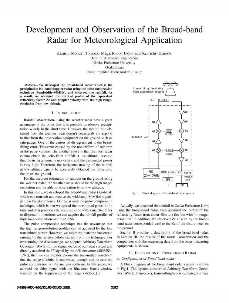 Development and observation of the broadband radar for meteorological