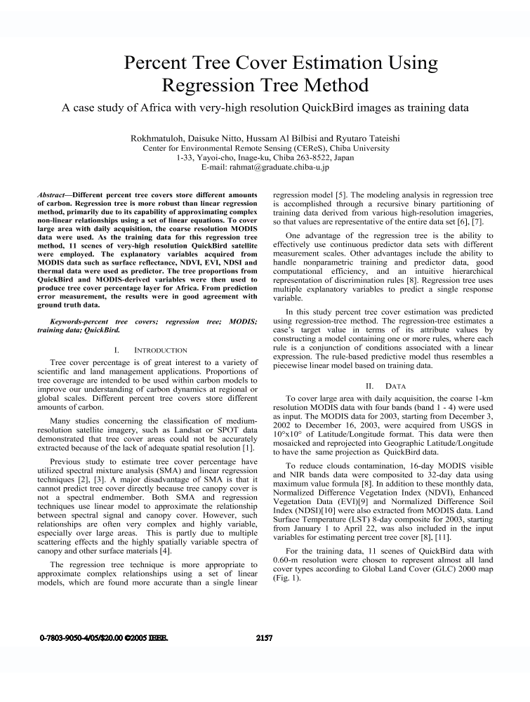 Percent tree cover estimation using regression tree method: a case ...