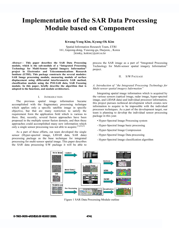Implementation of the SAR data processing module based on component ...