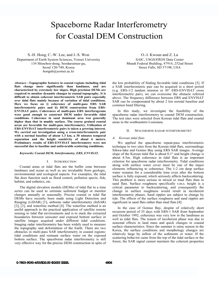 Spaceborne radar interferometry for coastal DEM construction IEEE