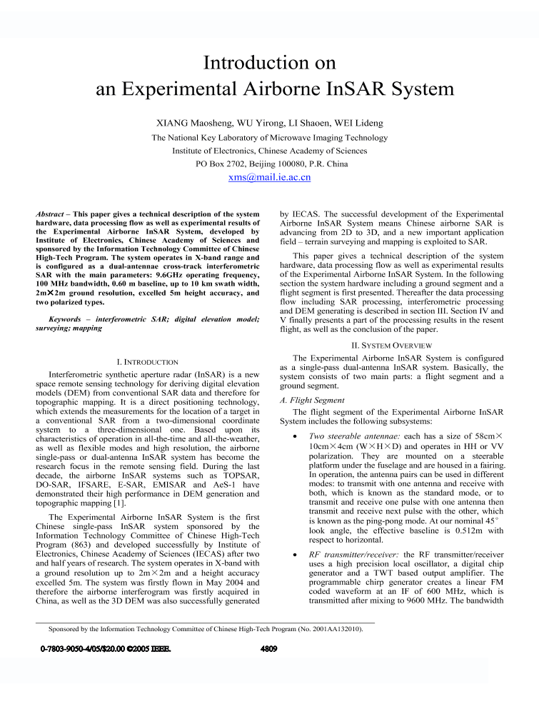 Introduction On An Experimental Airborne InSAR System | IEEE Conference ...