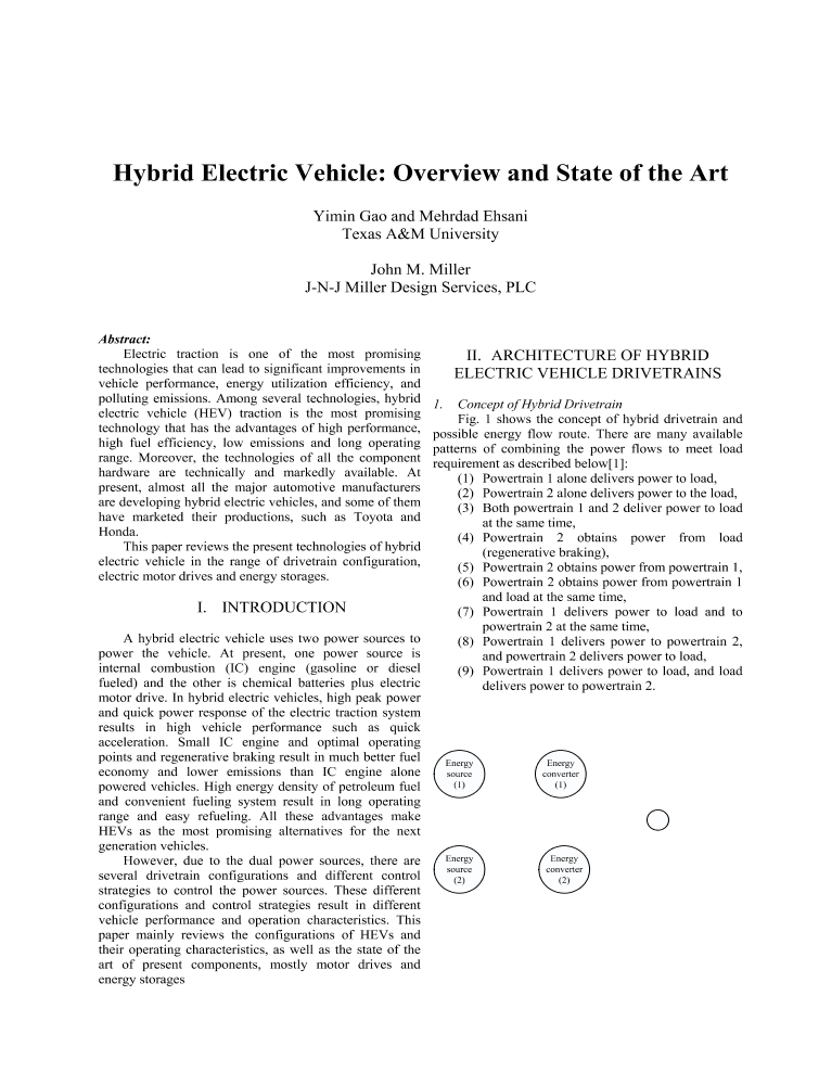 Hybrid Electric Vehicle Overview and State of the Art IEEE