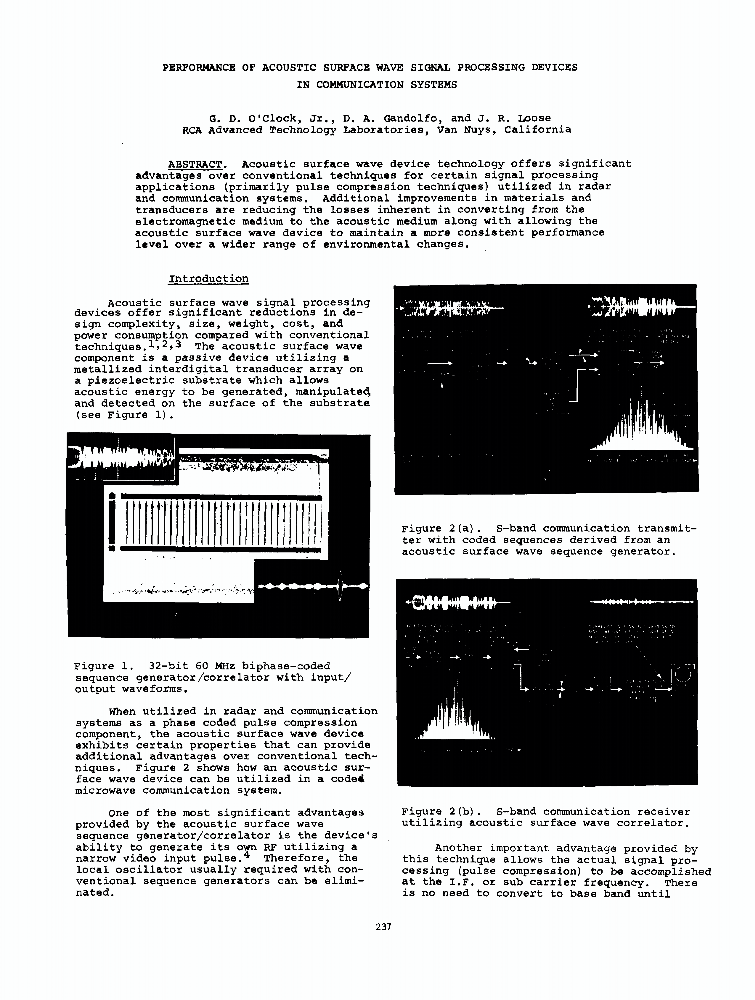Performance of Acoustic Surface Wave Signal Processing Devices in