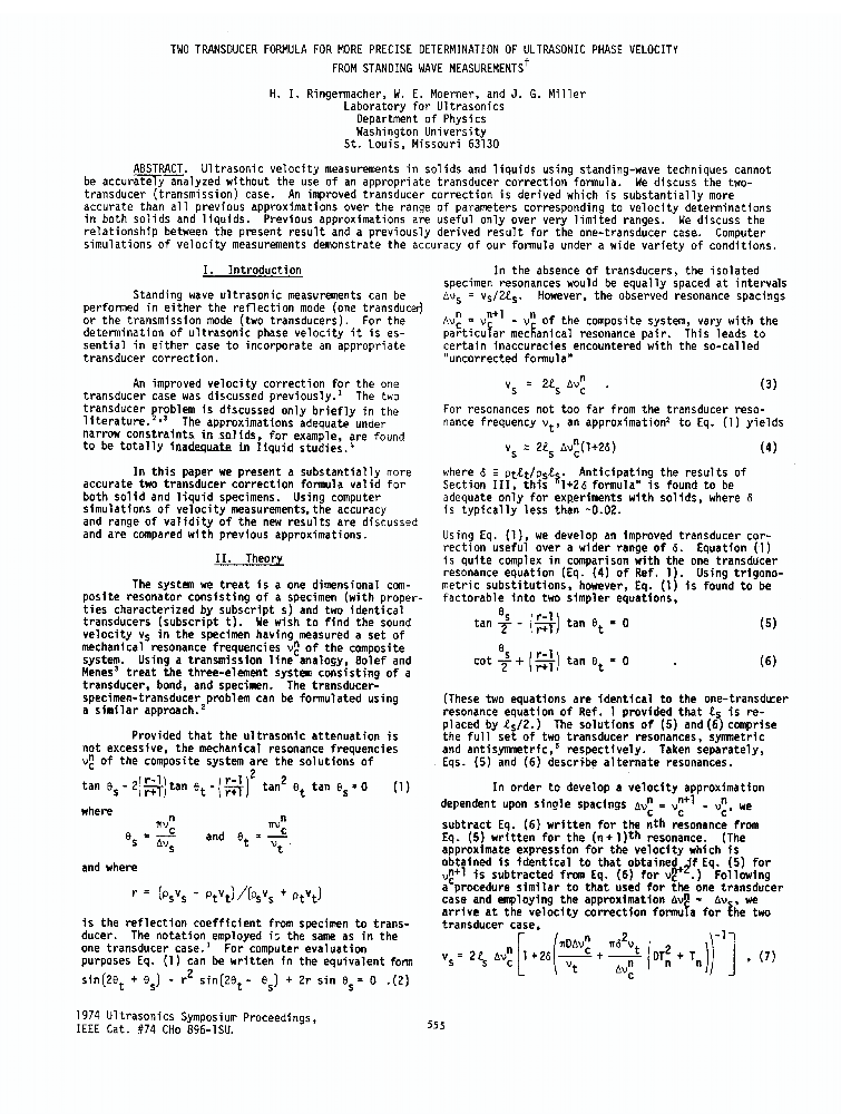 Two Transducer Formula for More Precise Determination of Ultrasonic