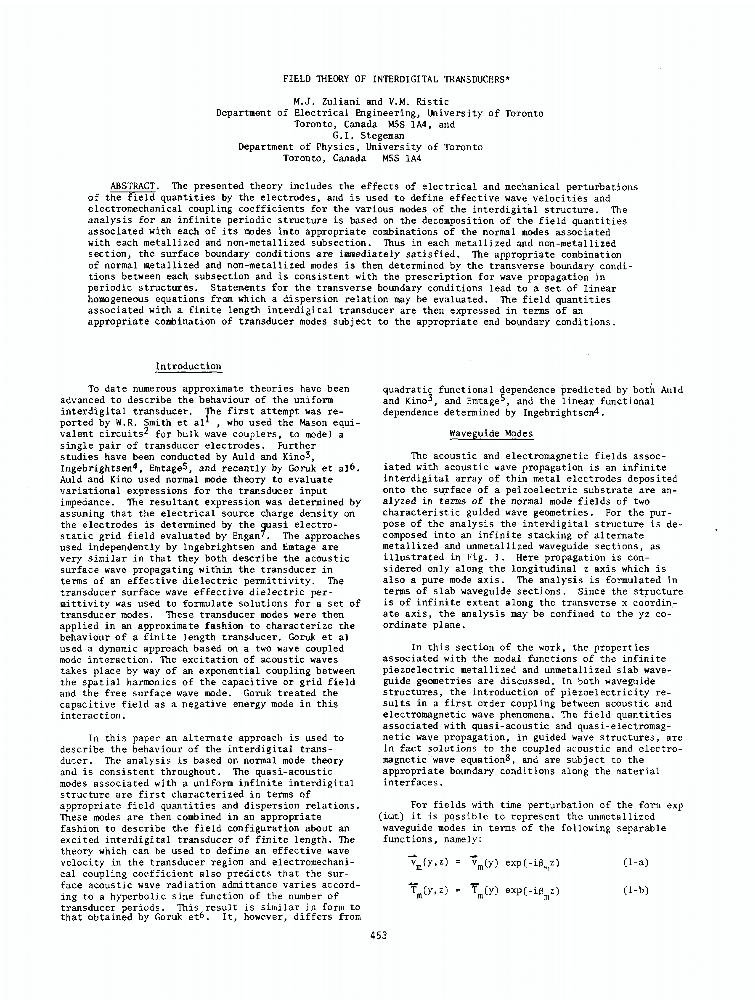 Field Theory of Interdigital Transducers IEEE Conference Publication