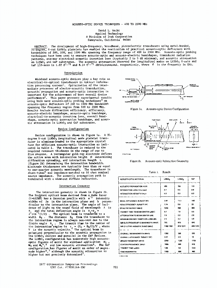 AcoustoOptic Device Techniques 400 to 2300 MHz IEEE Conference