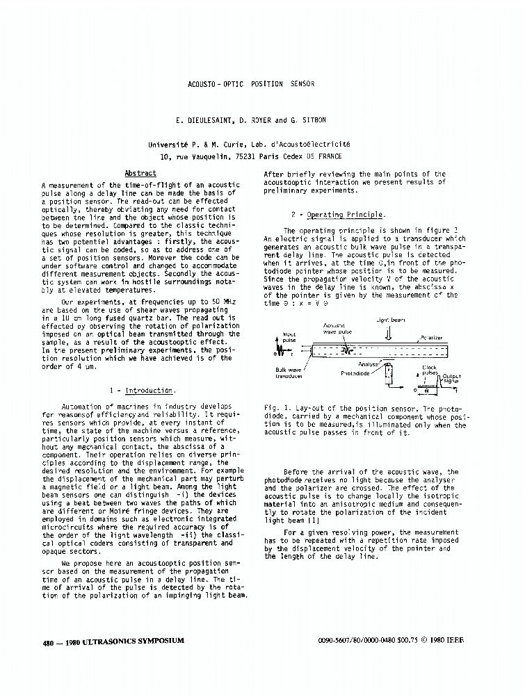 Acousto Optic Position Sensor IEEE Conference Publication IEEE Xplore