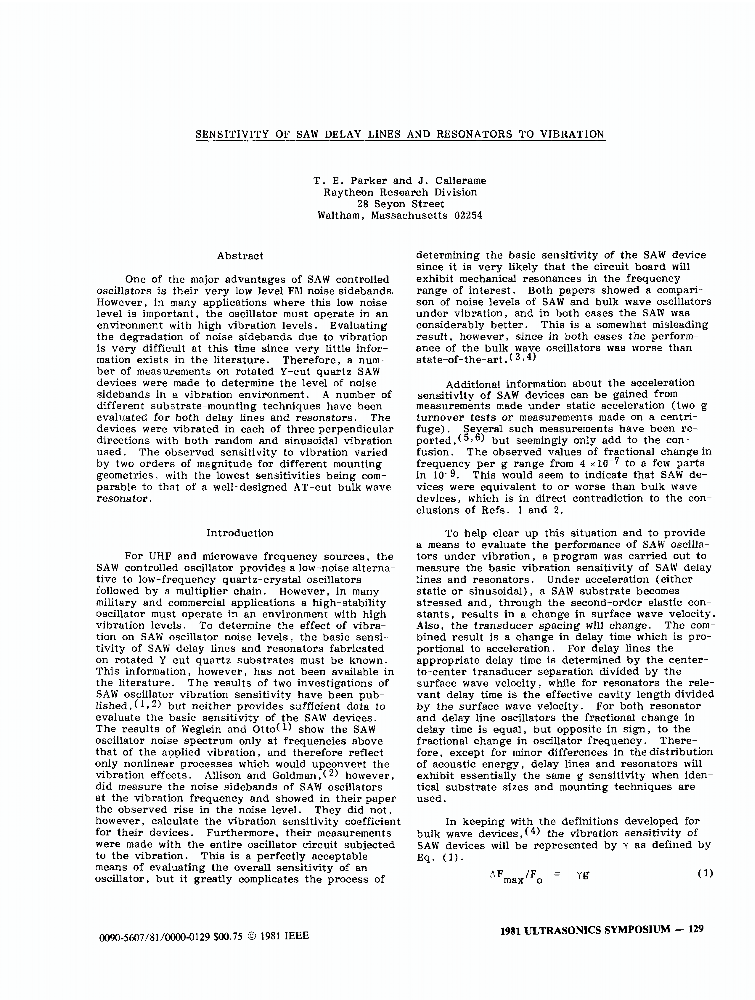 Sensitivity of SAW Delay Lines and Resonators to Vibration | IEEE ...