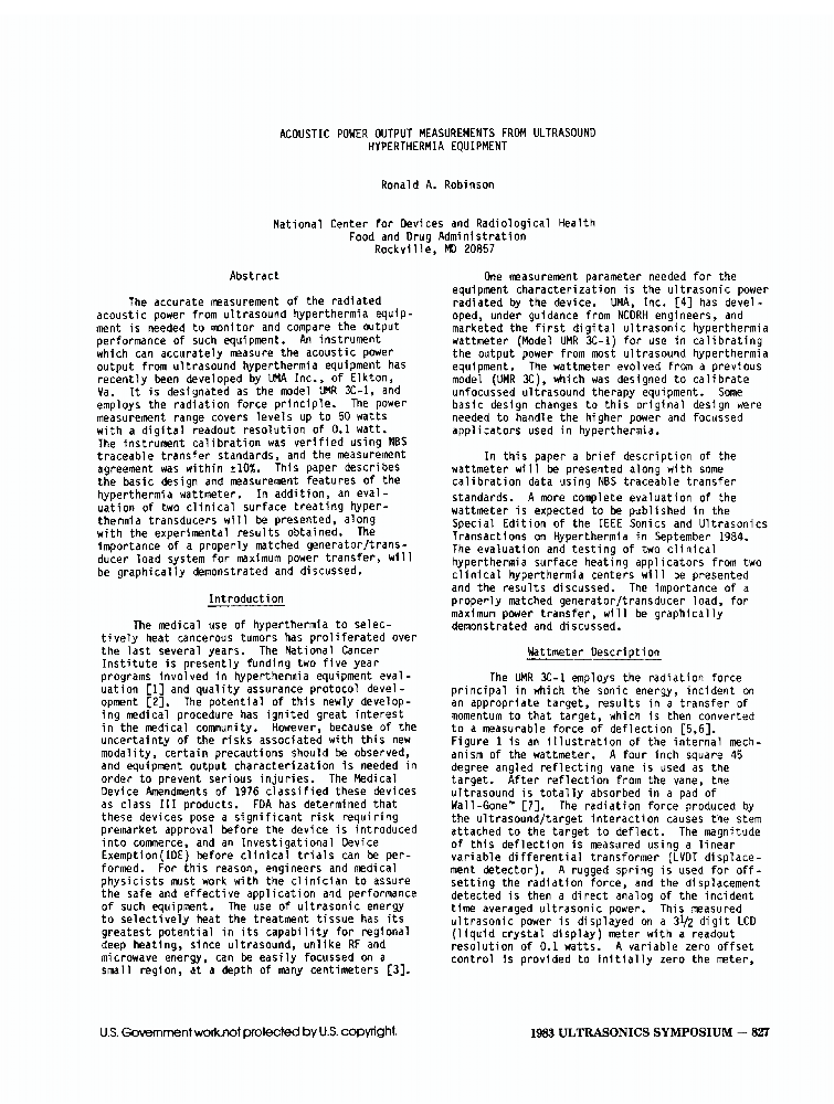 Acoustic Power Output Measurements from Ultrasound Hyperthermia