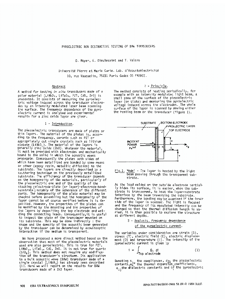 Pyroelectric Non Destructive Testing of BAW Transducers IEEE