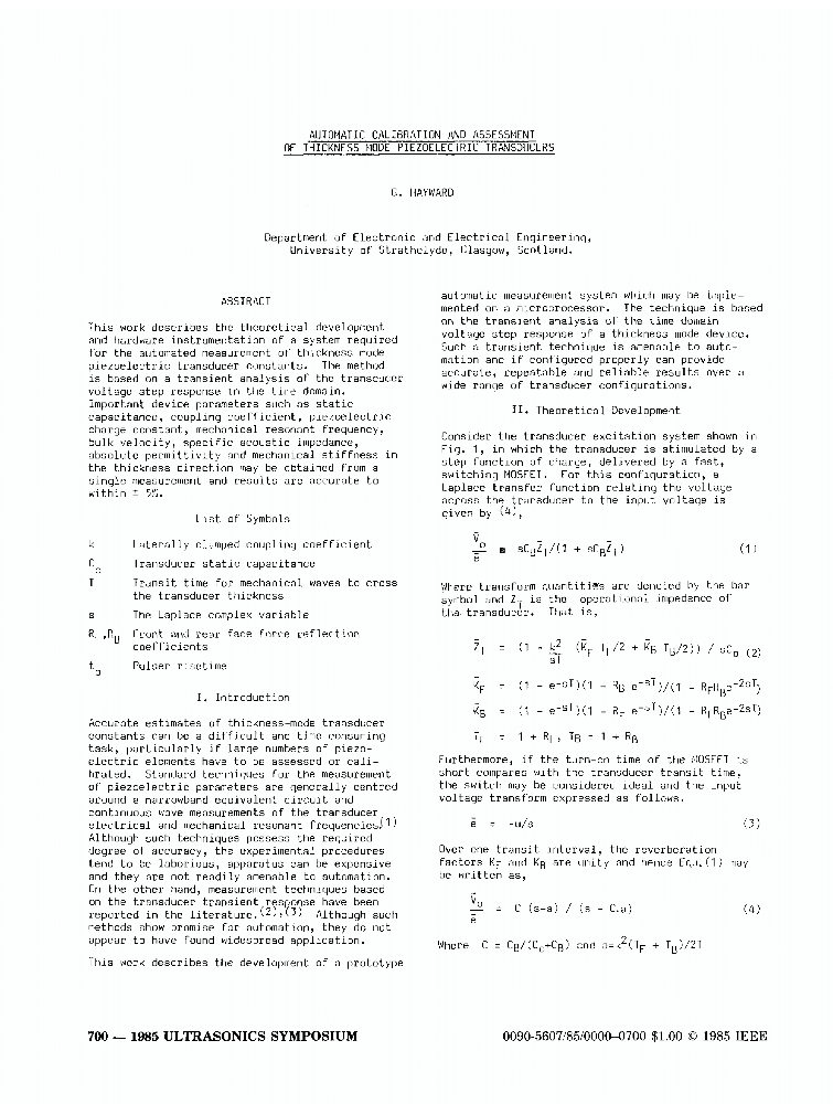 Automatic Calibration and Assessment of Thickness Mode Piezoelectric