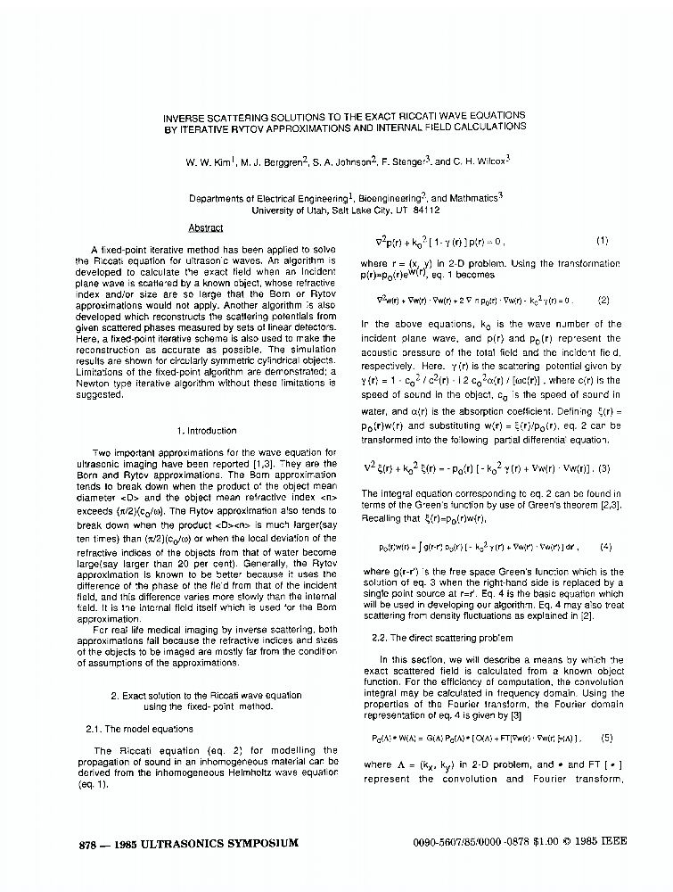 Inverse Scattering Solutions to the Exact Riccati Wave Equations by ...