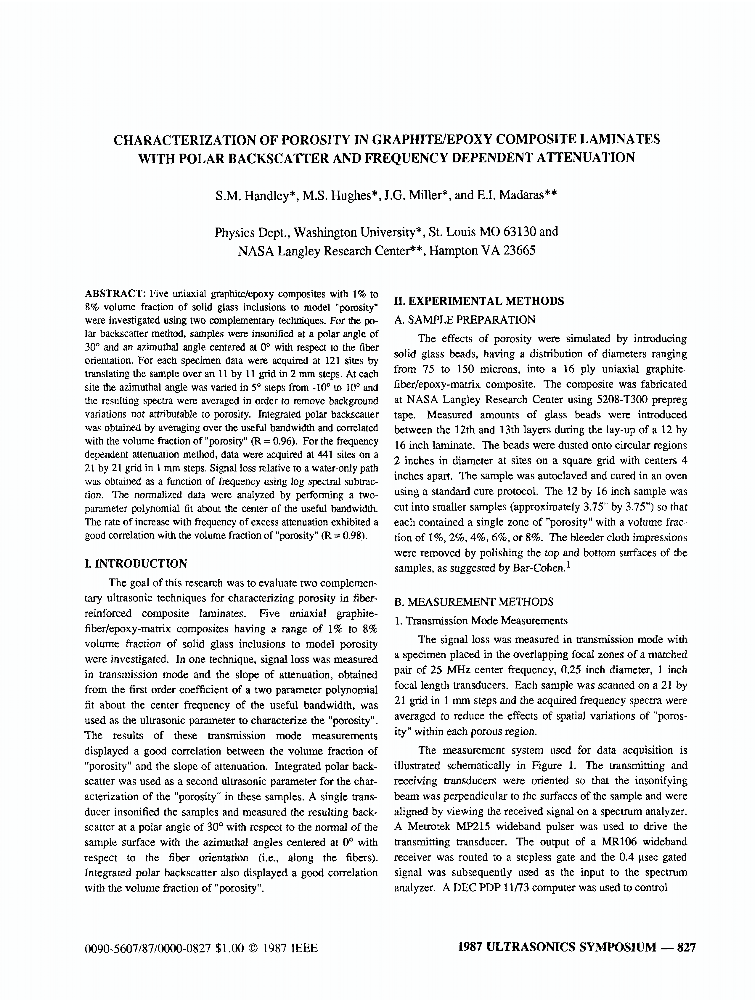 Characterization of Porosity in Graphite/Epoxy Composite Laminates with