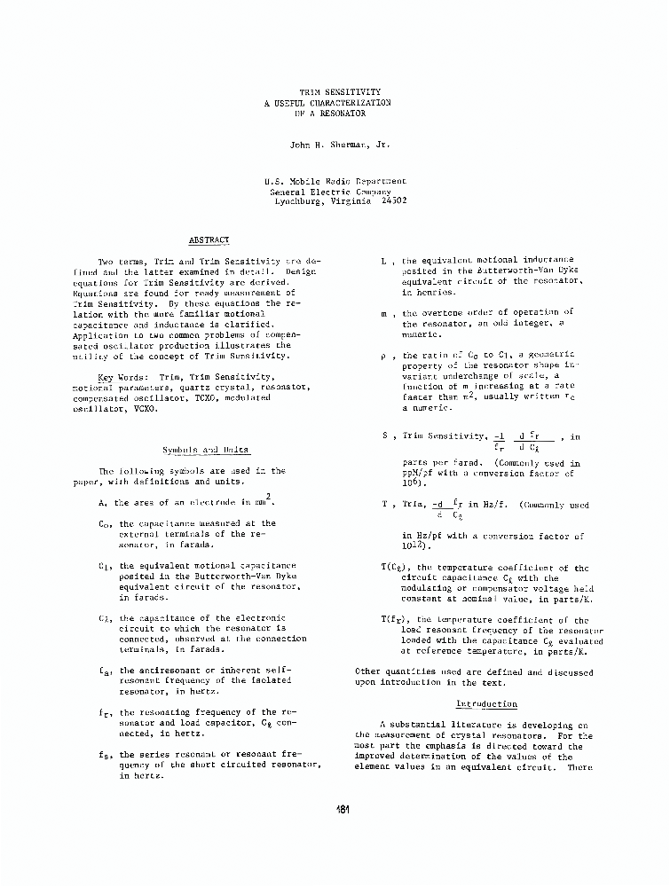 Trim Sensitivity a Useful Characterization of a Resonator IEEE