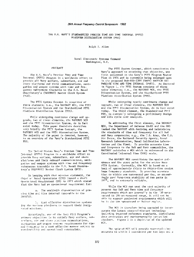 The U.S. Navy's Standardized Precise Time and Time Interval (PTTI