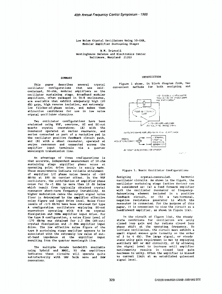 Low Noise Crystal Oscillators Using 50ohm, Modular Amplifier