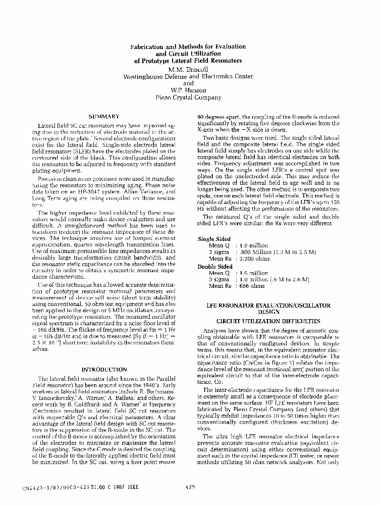 Fabrication and Methods for Evaluation and Circuit Utilization of