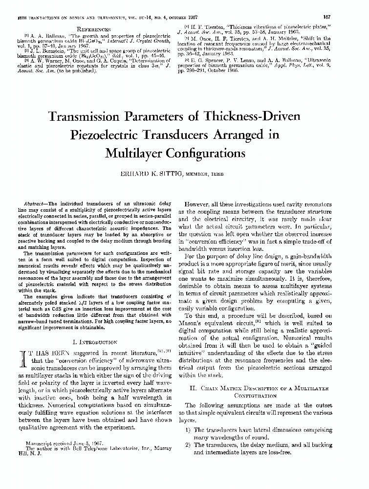 Transmission Parameters of ThicknessDriven Piezoelectric Transducers Arranged in Multilayer