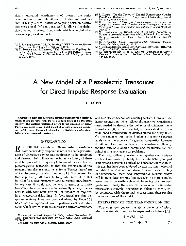 A New Model of a Piezoelectric Transducer for Direct Impulse Response