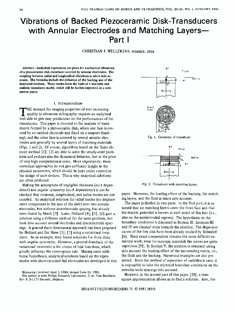 Vibrations of Backed Piezoceramic DiskTransducers with Annular