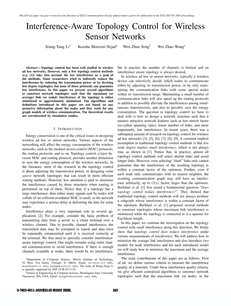 Interferenceaware topology control for wireless sensor networks IEEE