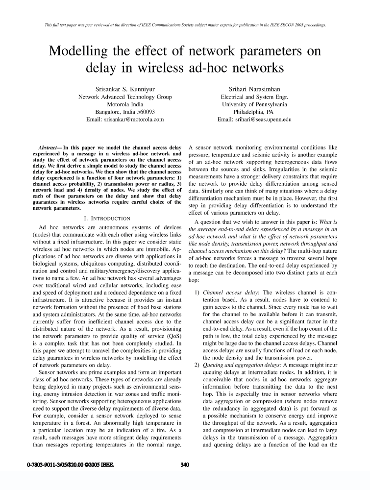 Modelling the effect of network parameters on delay in wireless adhoc