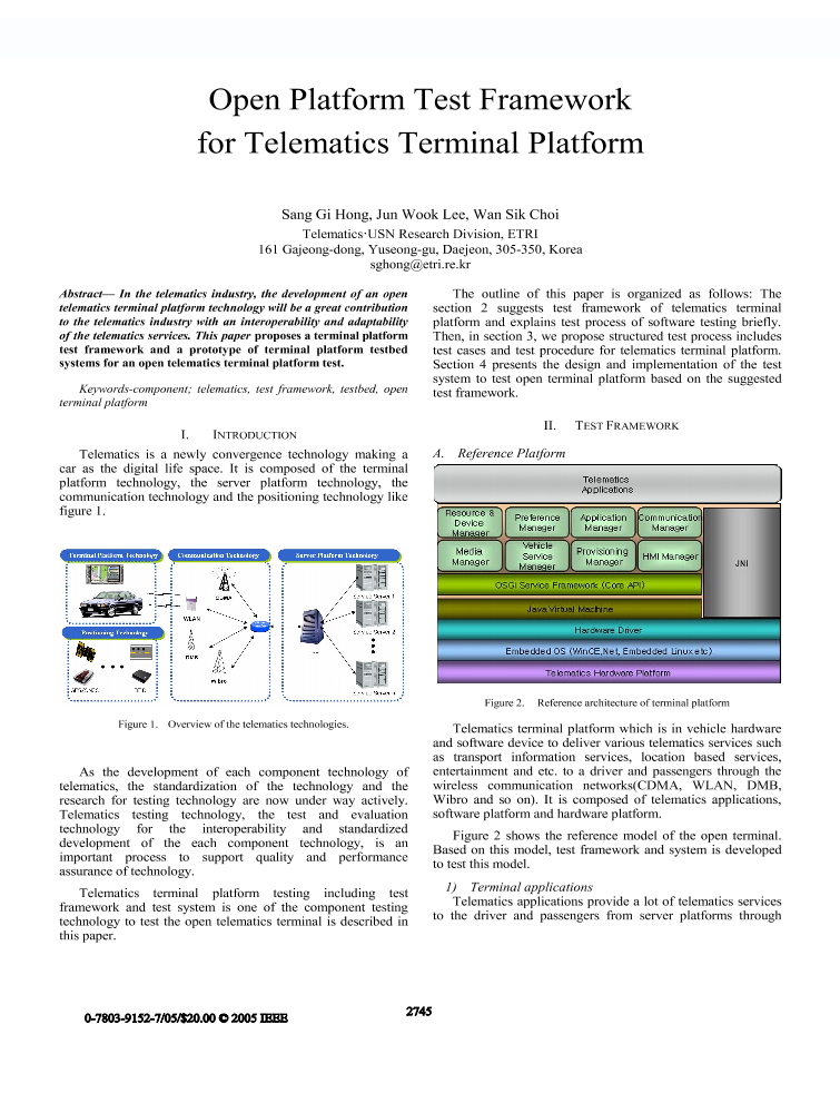 Open platform test framework for telematics terminal platform IEEE