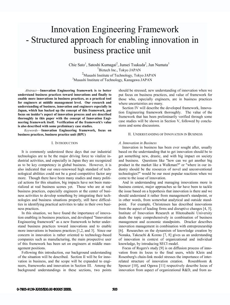 Innovation engineering framework - structured approach for enabling ...