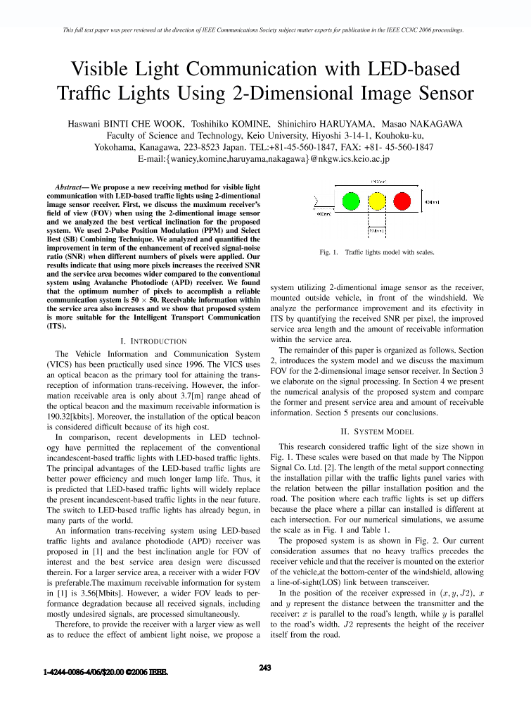 Visible light communication with LED-based traffic lights using  2-dimensional image sensor | IEEE Conference Publication | IEEE Xplore