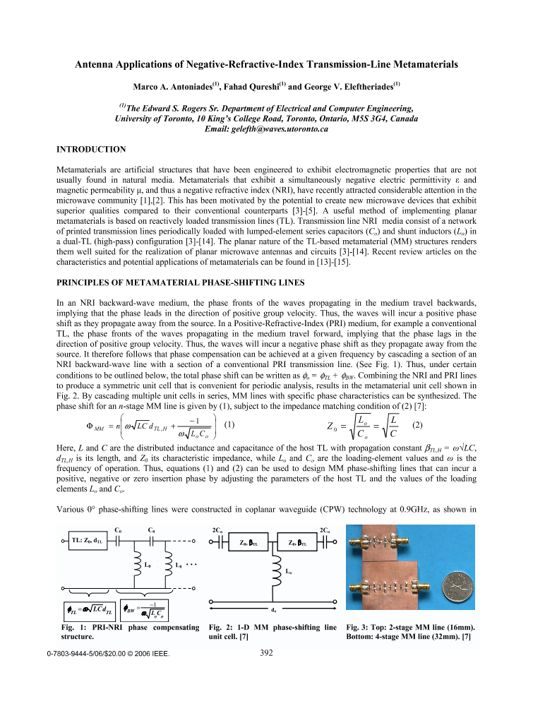 Lead Invited Talk Antenna Applications of NegativeRefractiveIndex