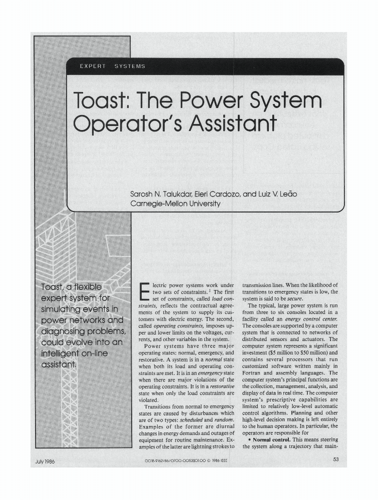 Toast The Power System Operator's Assistant IEEE Journals & Magazine