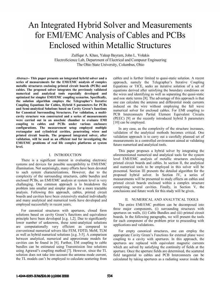 An integrated hybrid solver and measurements for EMI/EMC analysis of