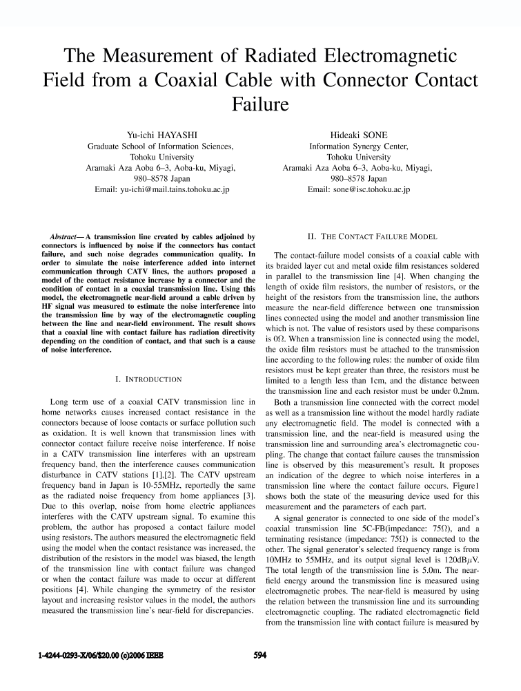 The measurement of radiated field from a coaxial cable