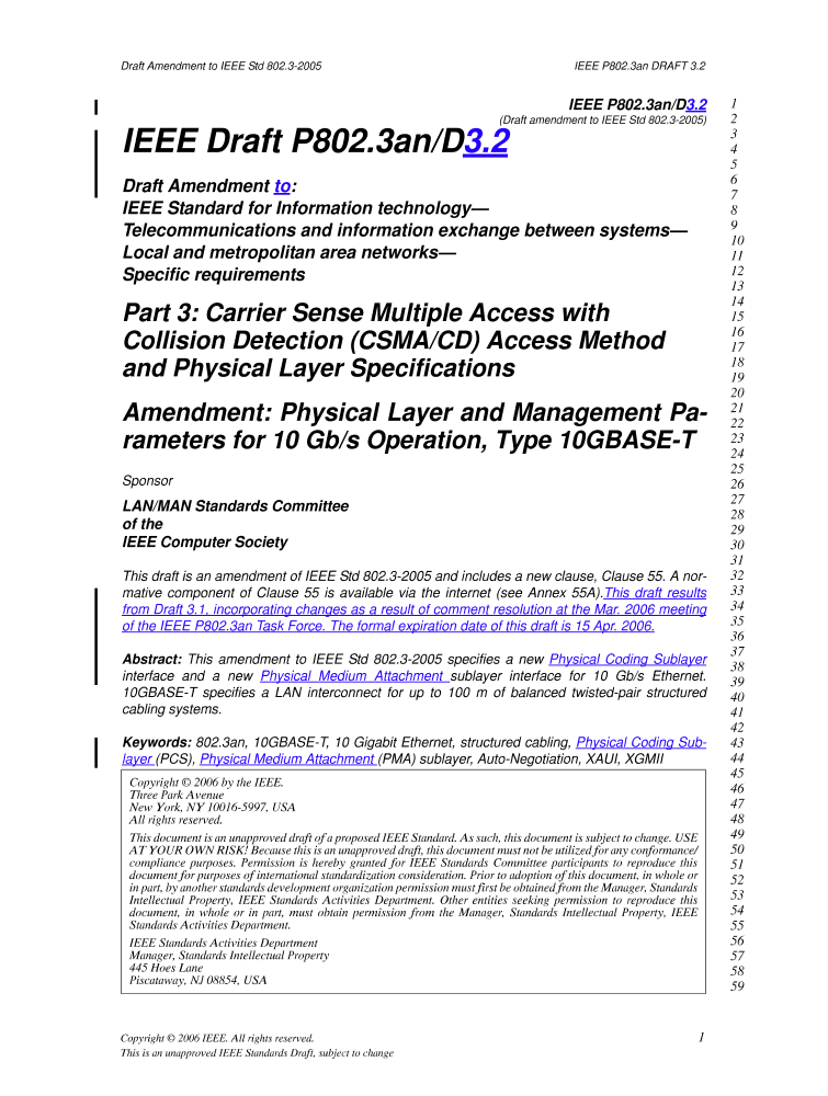 P802.3an/D3.2 Unapproved IEEE Draft Amendment of IEEE Standard for