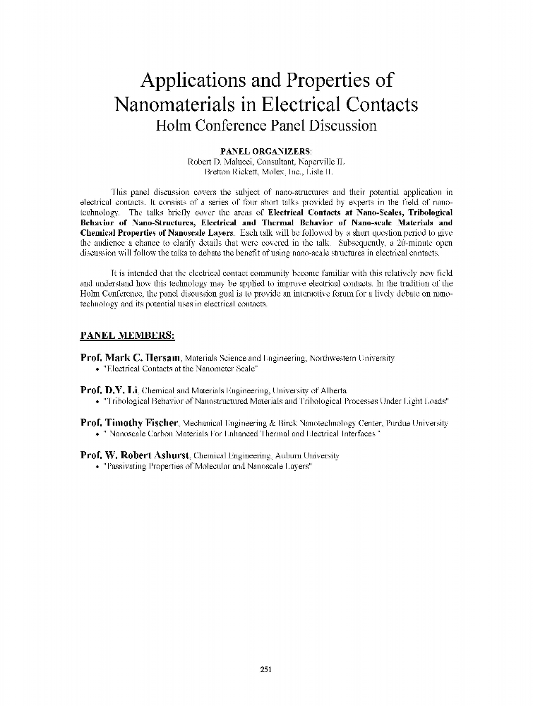 Applications and Properties of Nanomaterials in Electrical Contacts