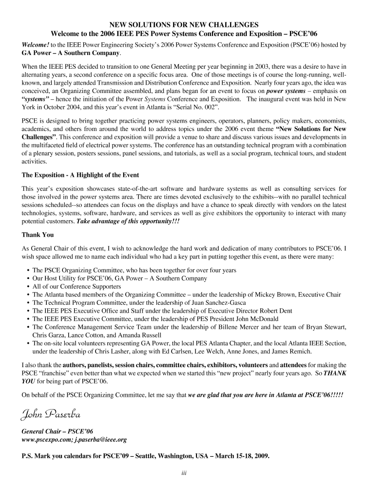 New Solutions for New Challenges to the 2006 IEEE PES Power