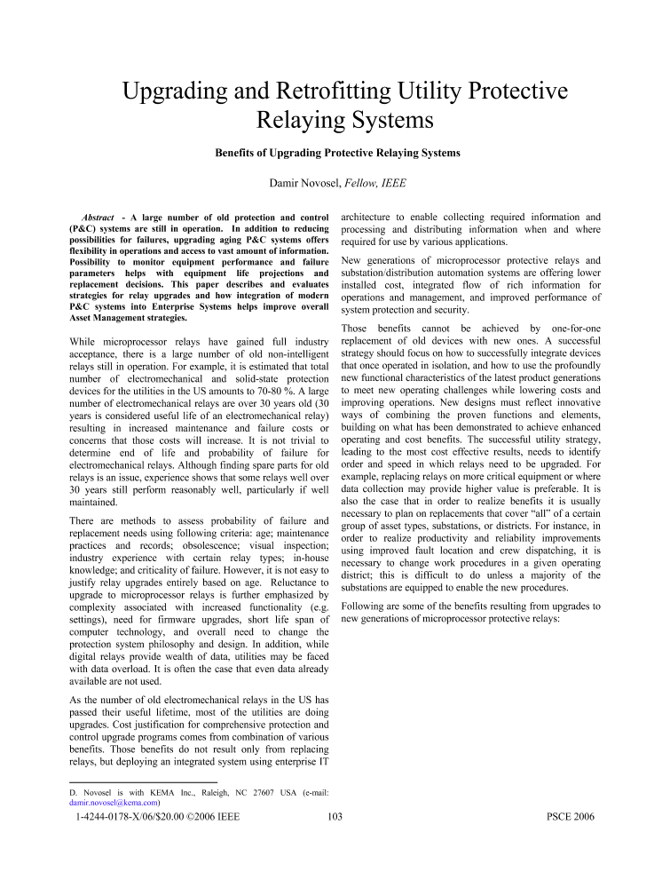 Upgrading and Retrofitting Utility Protective Relaying Systems Benefits