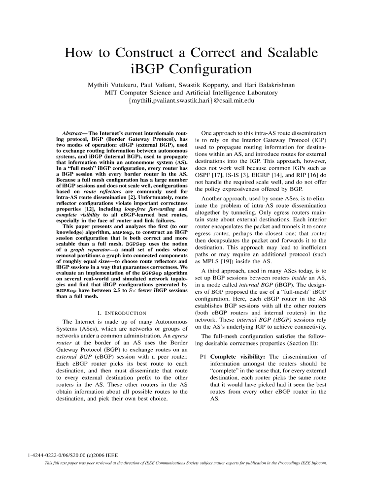 How to Construct a Correct and Scalable iBGP Configuration | IEEE ...
