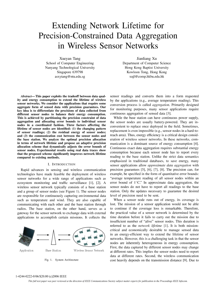 Extending Network Lifetime for PrecisionConstrained Data Aggregation