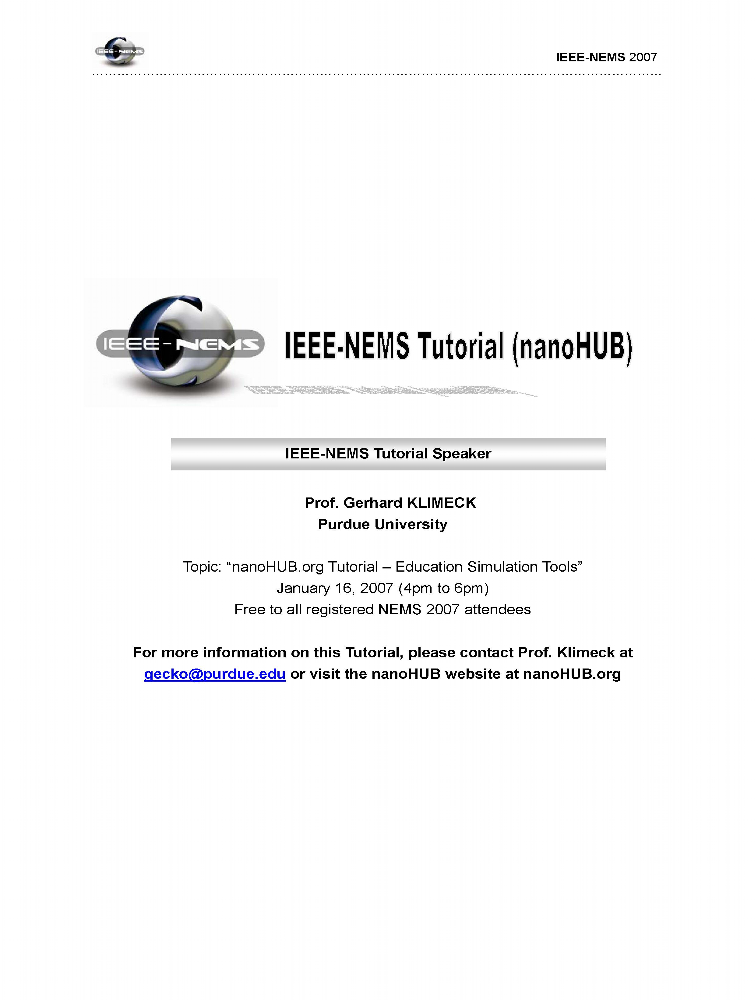 IEEENEMS Tutorial (nanoHUB) IEEE Conference Publication IEEE Xplore