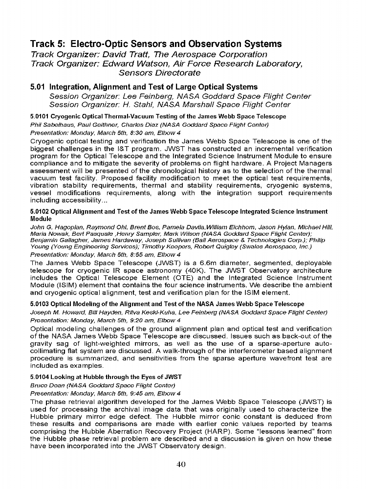 Track 5 ElectroOptic Sensors and Observation Systems IEEE