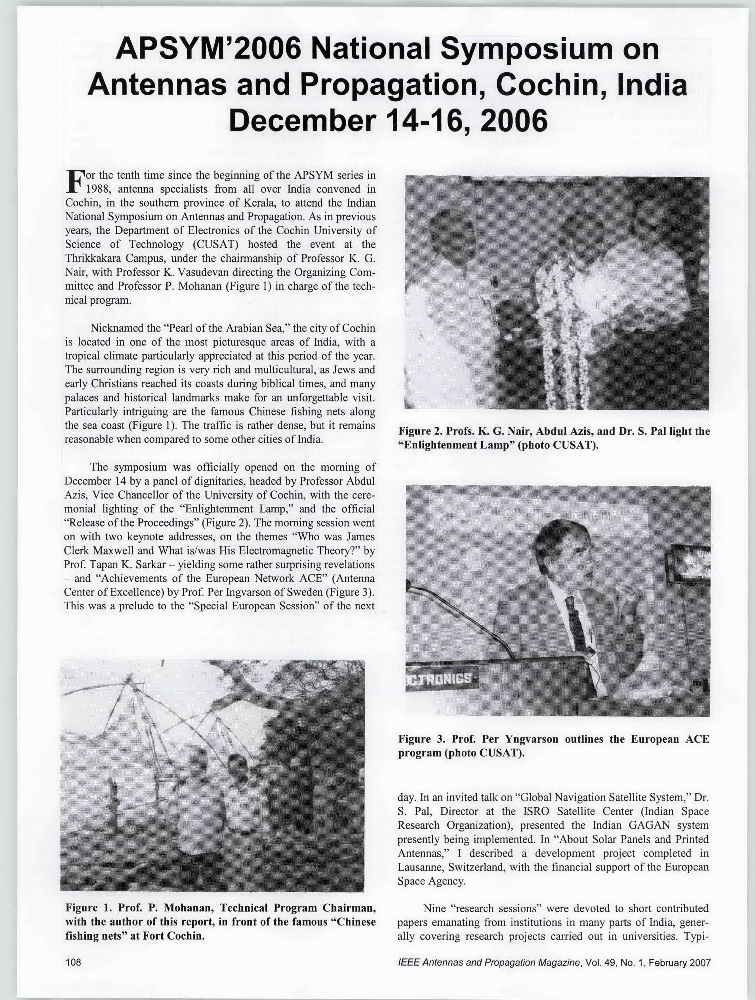 APSYM'2006 National Symposium on Antennas and Propagation, Cochin