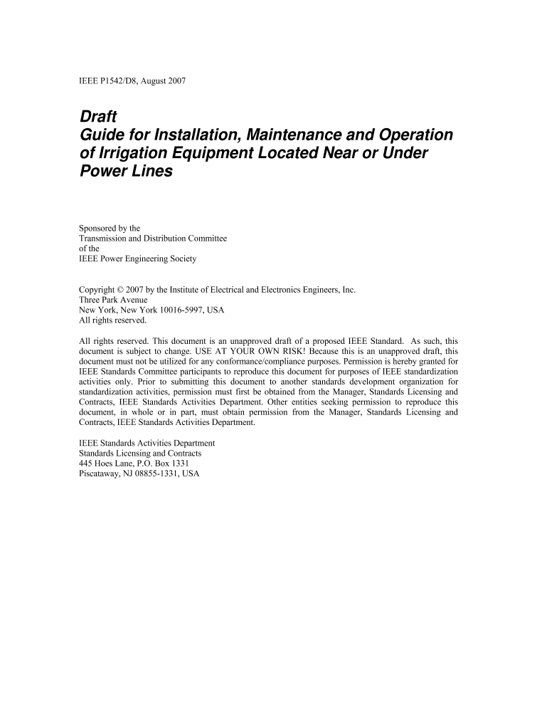 P1542/D8, Aug 2007 Guide for Installation, Maintenance and Operation