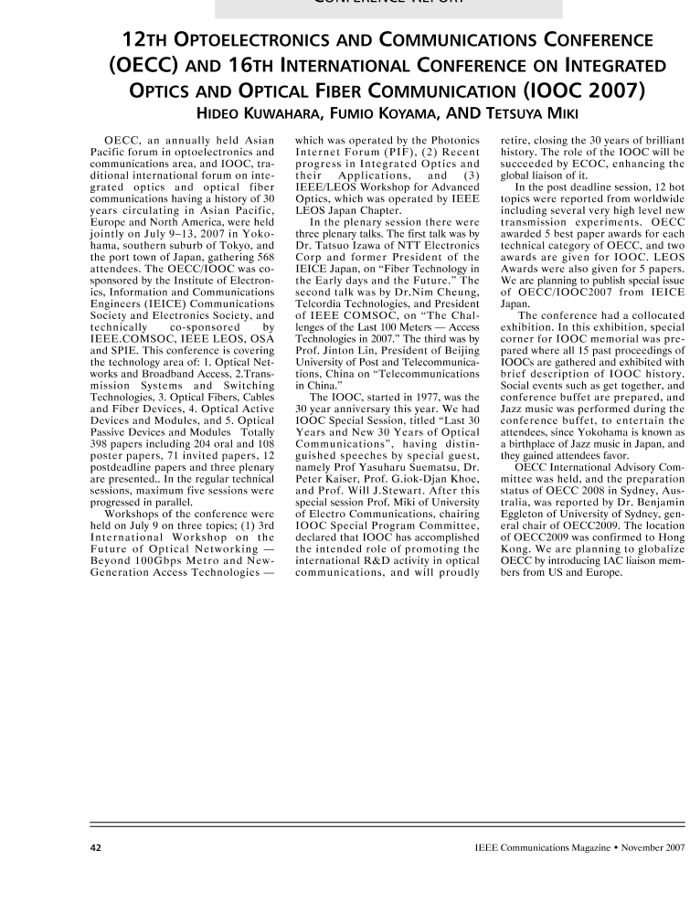 12th Optoelectronics and Communications Conference (OECC) and 16th