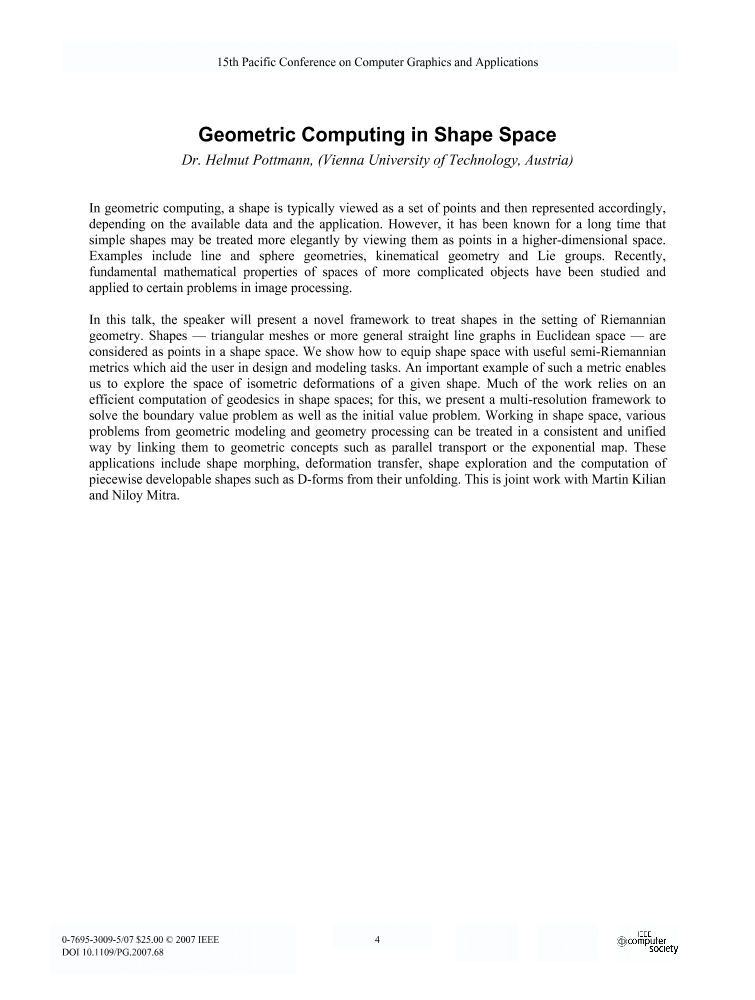 Geometric Computing in Shape Space IEEE Conference Publication IEEE