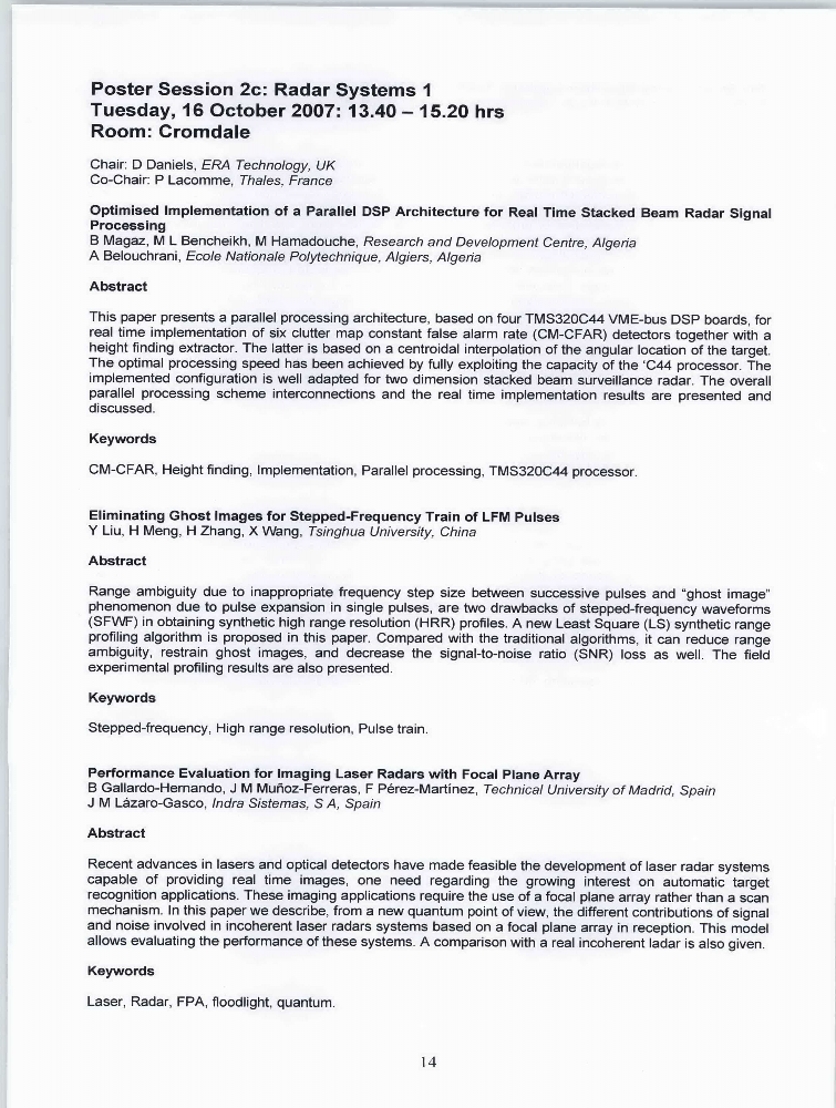 Poster Session 2c Radar Systems 1 IET Conference Publication IEEE