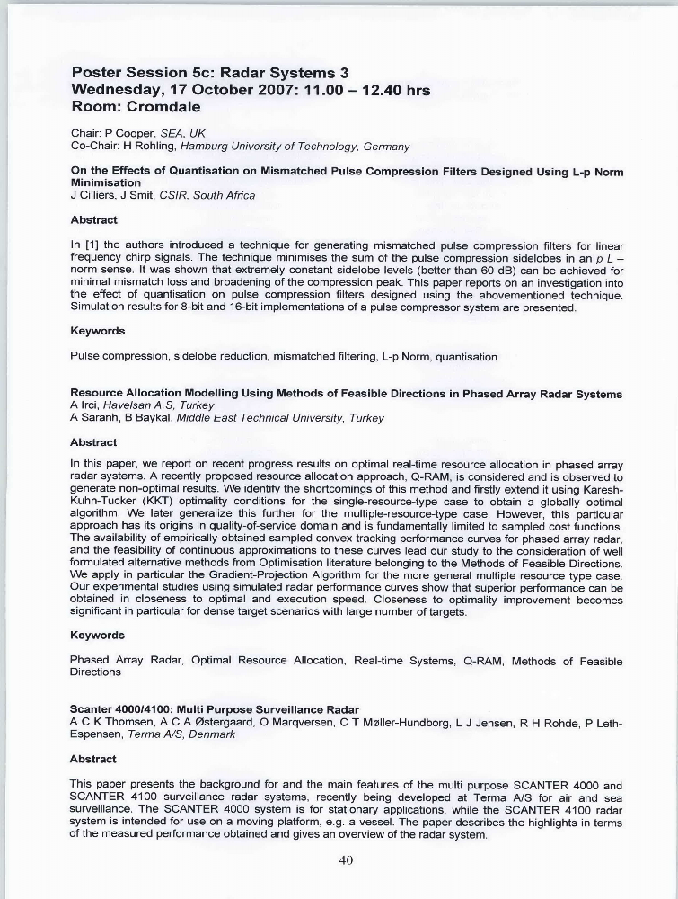 Poster Session 5c Radar Systems 3 IET Conference Publication IEEE