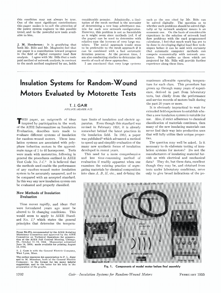 Insulation Systems for Random-Wound Motors Evaluated by Motorette Tests ...